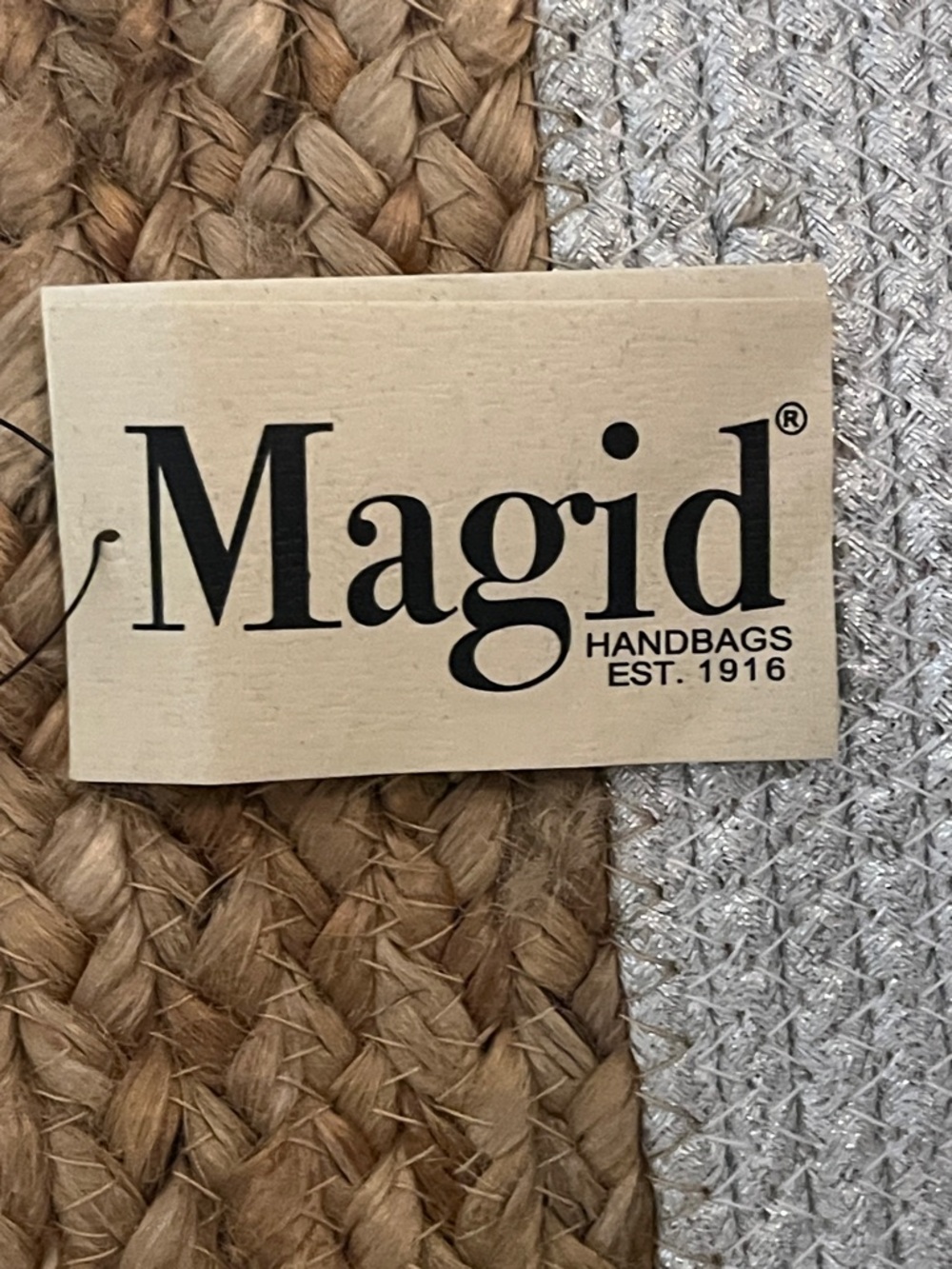 Magid Natural and Silver Two-Tone Straw Tote Jute Boho Beach Cruise Packable - Picture 3 of 7